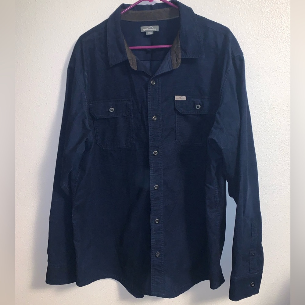 Blue Eddie Bauer Thick Button Up Short Long Sleeve Size XXL
